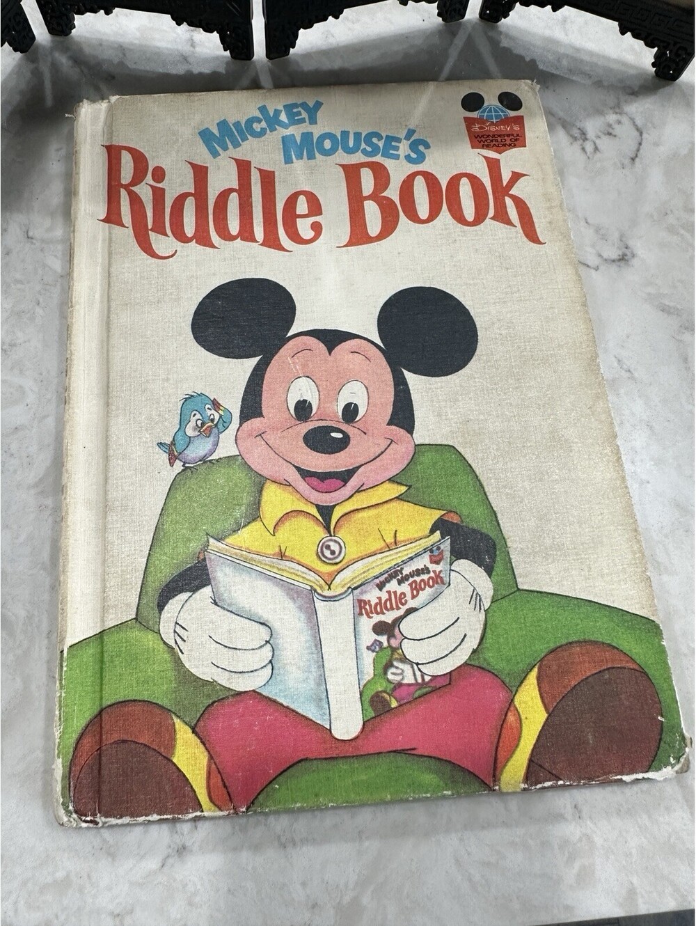 vintage hardcover copy of "Mickey Mouse's Riddle Book From Disney’s Book Club